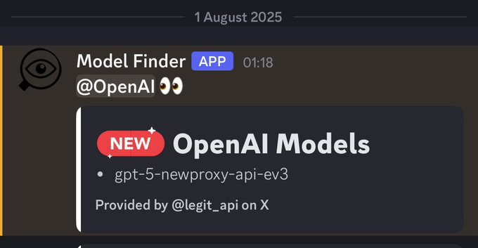 cloudbooklet's tweet photo. โ ๏ธ GPT-5 might already be in the wild ๐๏ธ
Spotted: gpt-5-newproxy-api-ev3 ๐
Is this the start of a silent revolution?
๐ง Whatโs your boldest prediction for GPT-5?
#OpenAI #GPT5 #AI #AInews #SamAltman #ElonMuskC #Anthropic https://t.co/ECQBg8qbaN