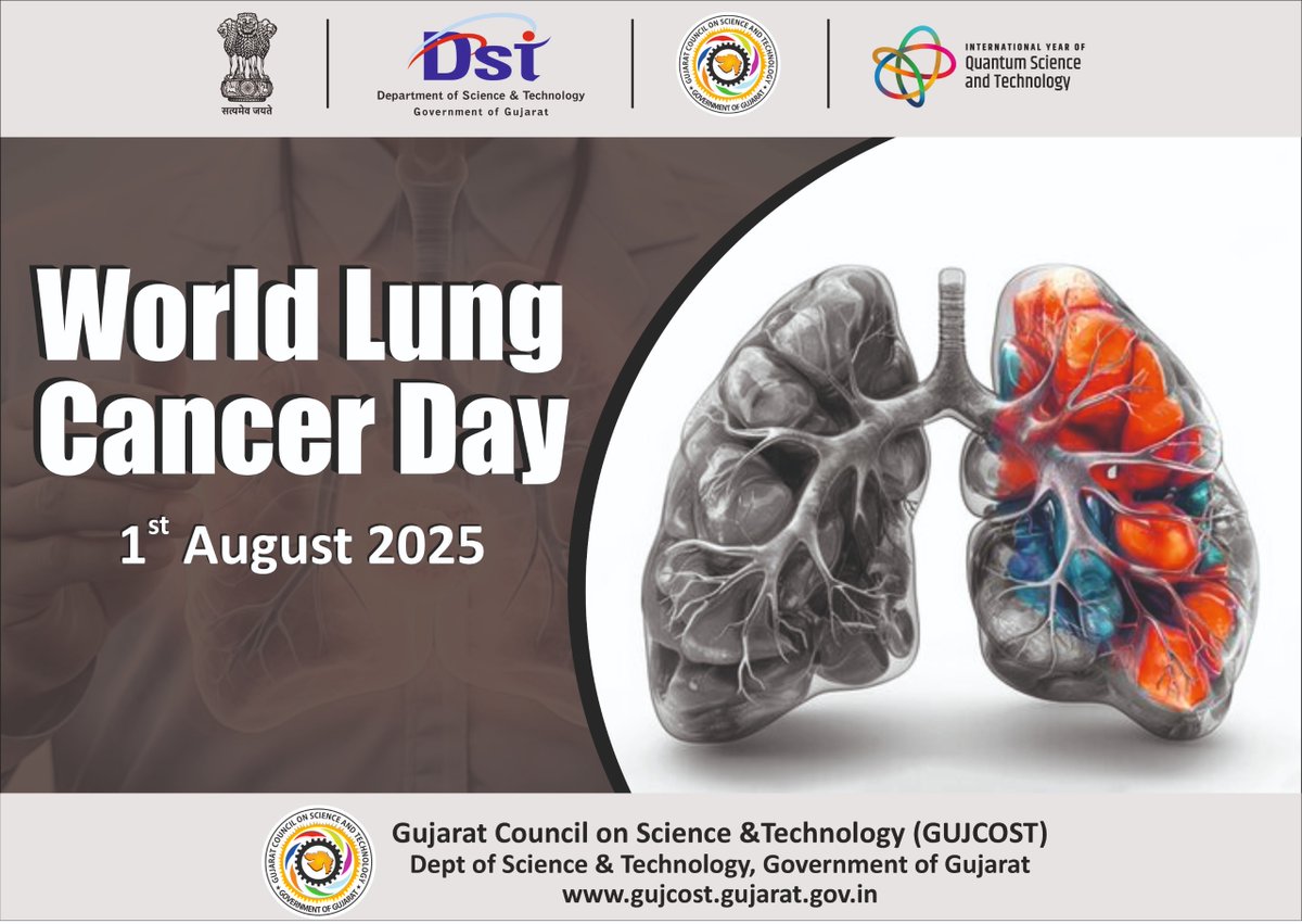 InfoGujcost's tweet image. #WorldLungCancerDay is being observed on 1st August and this year theme is Stronger Together: United for Lung Cancer Awareness !

Lung cancer remains one of the deadliest cancers, but #awareness, early #detection, and #prevention can change the story.

It’s not just a smoker’s…
