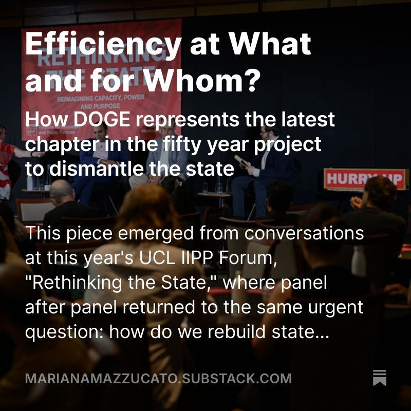 DOGE wasn't just a failed experiment—it was the latest chapter in a fifty-year project to dismantle state capacity. The question should have been obvious from the start: efficient at what, and for whom? New piece examining how efficiency rhetoric serves as cover for systematic