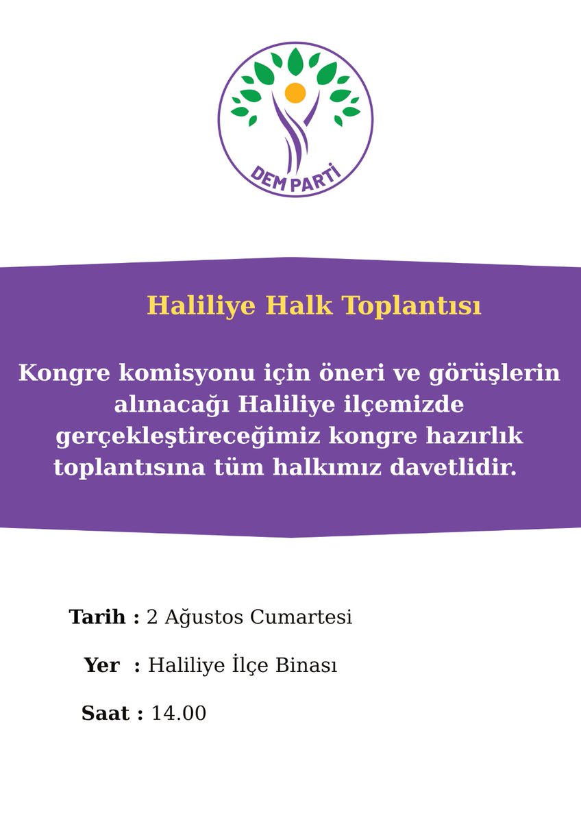 Haliliye İlçesi Kongresi için Toplantı Çağrısı
