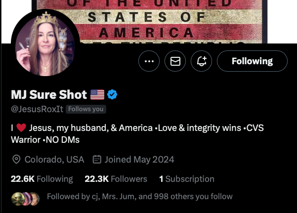 Sovey (@sovereignx1776) on Twitter photo Do you know my good friend MJ (<a href="/JesusRoxIt/">MJ Sure Shot 🇺🇸</a>)?
You should.
She’s like a big sister to me. The kind who somehow knows when to check in right when you need it. She doesn’t run her X account for herself. She runs it for everybody else.
She’s loyal. Fiercely.
She’s kind. Do you know my good friend MJ (<a href="/JesusRoxIt/">MJ Sure Shot 🇺🇸</a>)?
You should.
She’s like a big sister to me. The kind who somehow knows when to check in right when you need it. She doesn’t run her X account for herself. She runs it for everybody else.
She’s loyal. Fiercely.
She’s kind.
