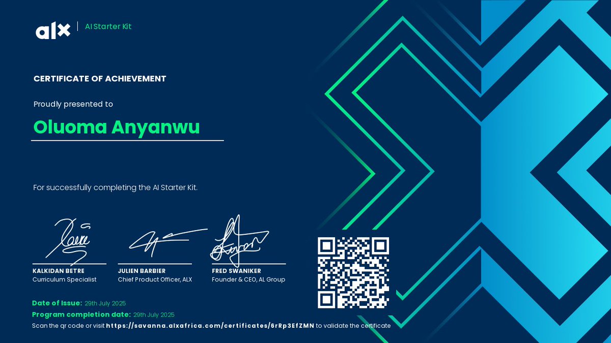olliesherr_ie's tweet image. Thrilled to share that I’ve completed the #ALX_AiSK course with excellence! 🚀
This milestone boosts my Virtual Assistance career by enabling me to use AI for smarter workflows, automation &amp;amp; better client results. @alx_africa