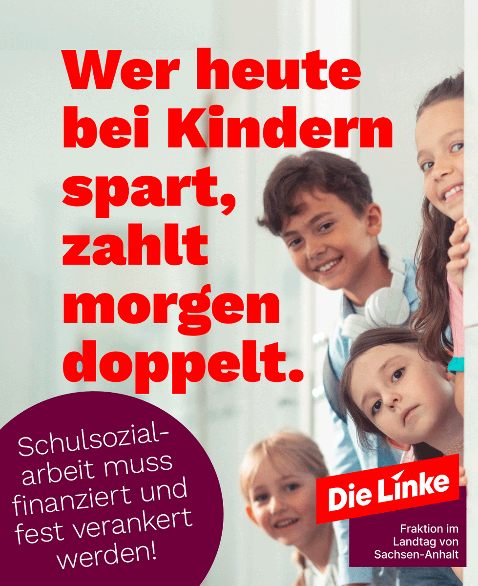 #DieLinke kämpft für die #Schulsozialarbeit im Land. Wenn Schulsozialarbeit weiter auf Förderprogramme angewiesen bleibt, ist sie jederzeit gefährdet. Wir brauchen Verlässlichkeit. Wer heute bei Kindern spart, zahlt morgen doppelt – gesellschaftlich wie finanziell. #ltlsa