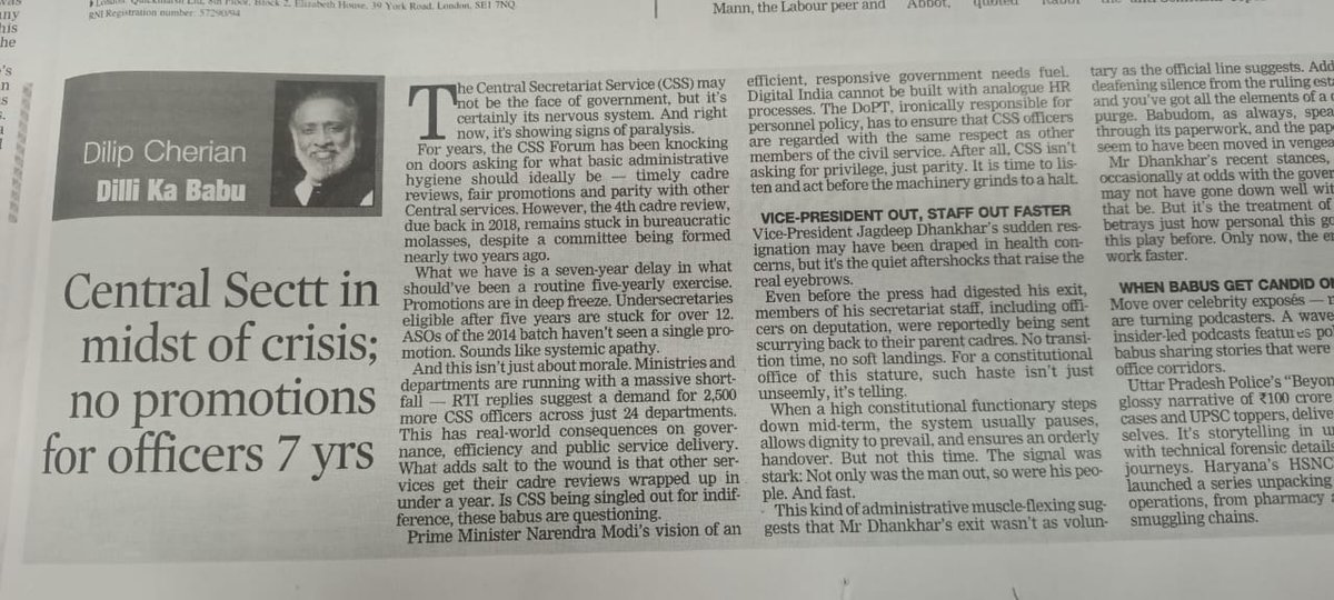 CSSforum_'s tweet image. @CSSforum_  has been knocking on doors asking for what basic administrative hygiene should ideally be — timely cadre reviews, fair promotions, and parity with other Central services. However, the 4th cadre review, due back in 2018, remains stuck in bureaucratic molasses, despite…