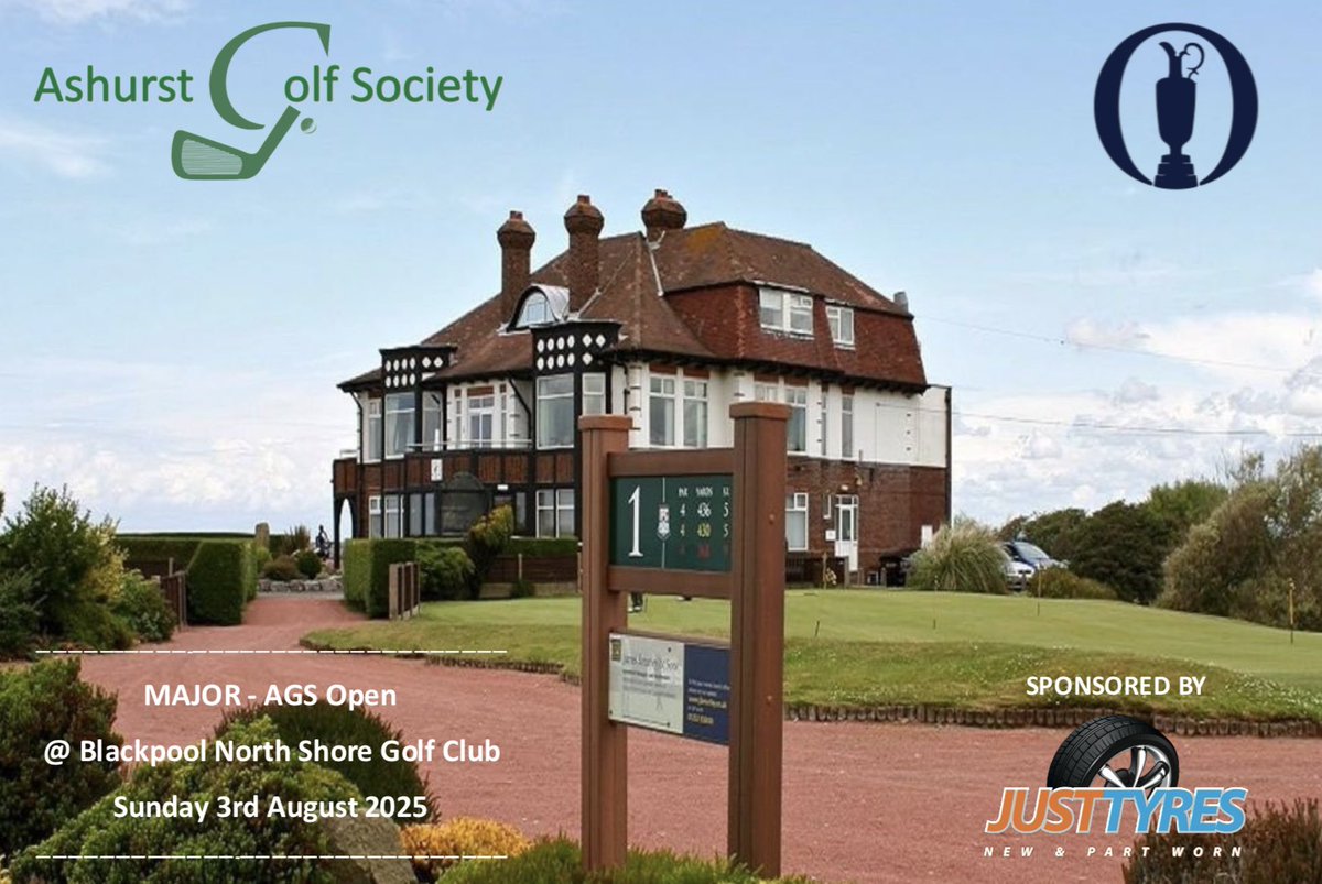 ⛳️ Next up <a href="/BNSGC1904/">Blackpool North Shore</a> ⛳️

AGS Open (Major) 

Great venue for our last Major of the season, fingers crossed the weather isn’t half as bad as last year ☔️💨

Good luck to all our lads 🏌🏼‍♂️

Thanks to JustTyres for their sponsor 🤝🏼