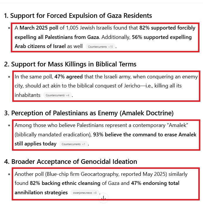 Let's be very clear: Huge numbers of Israelis are openly genocidal. So when Bernie and other Dems try to pin everything on Netanyahu, they're bullshitting you.