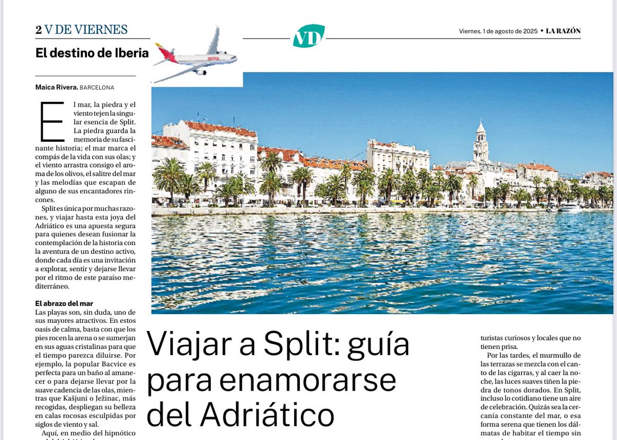Mar, piedra y viento dan forma al destino que propongo ✍️ hoy en <a href="/larazon_es/">La Razón</a> : #Split, #Croatia.
*En edición impresa, y en digital 👉 larazon.es/viajes/viajar-…
#viajar ✈️ #Europa