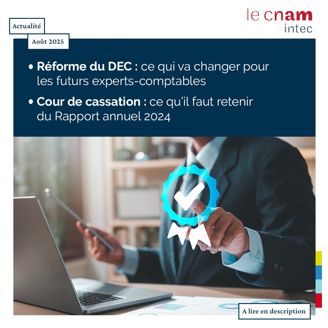 [ACTU] 
1️⃣ La réforme du DEC progresse : modernisation du diplôme, meilleure synergie avec le DSCG, compétences transversales valorisées, + d’ouverture à la VAE.
2️⃣ 📚 Nouveau rapport : arrêts clés en droit privé, propositions législatives &amp; bilan juridictionnel complet.