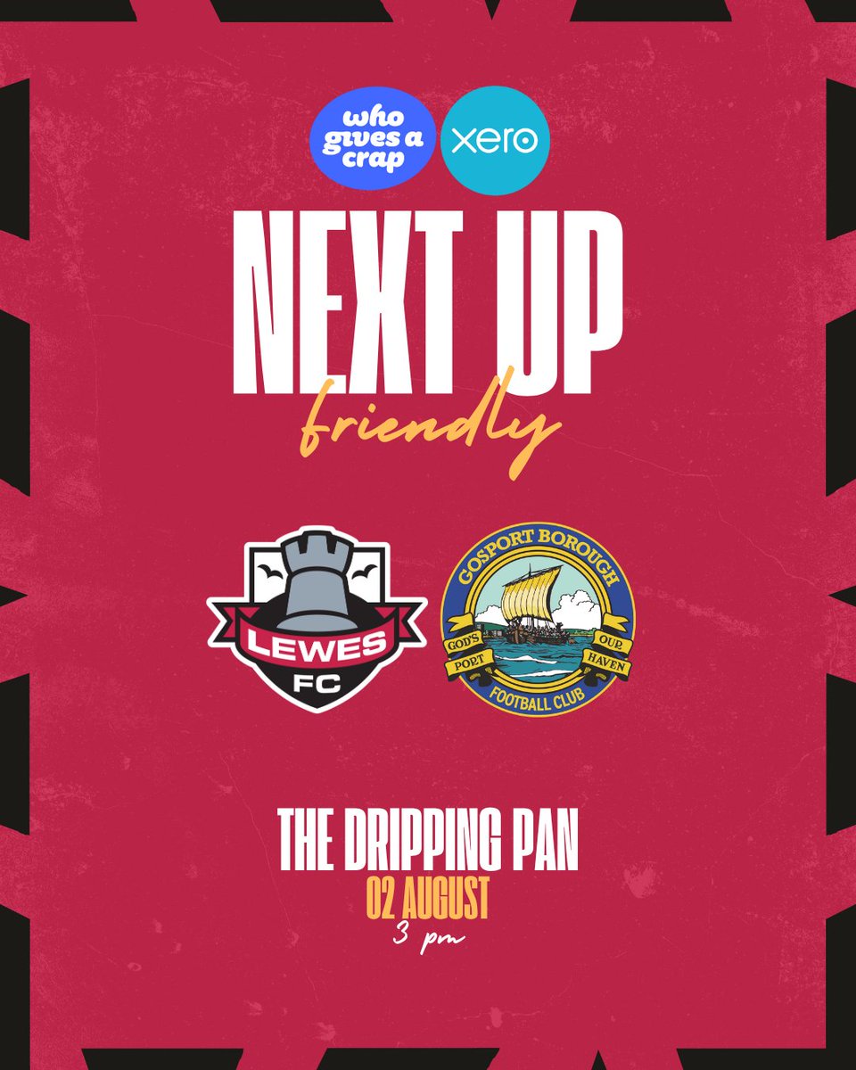 Time for our final home friendly before the season kicks off! 😍

Join us tomorrow at The Dripping Pan as we welcome Gosport Borough in what is shaping up to be an exciting clash! Don't miss out - get your tickets NOW!

🎟 - buytickets.at/lewesfootballc…

#COYR🔴⚫