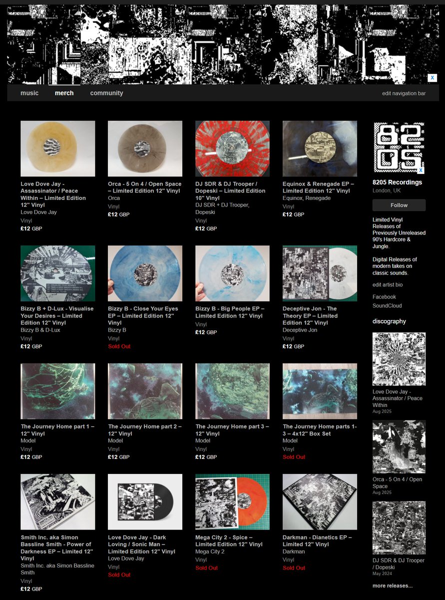 After over a year of work, the latest two 8205 releases are out now. 8205-024 Orca and 8205-025 Love Dove Jay. Unreleased tunes from 93-95. Plus there's a bunch of backstock up. 8205.bandcamp.com