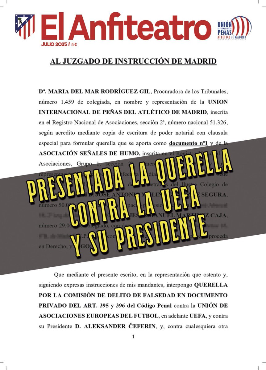 Unión Internacional de Peñas Atlético de Madrid (@unionatm) on Twitter photo 🔥 Ya puedes leer el nuevo número de El Anfiteatro
📰 En portada:
PRESENTADA LA QUERELLA CONTRA LA UEFA Y SU PRESIDENTE
🎤 Entrevista exclusiva a Rafa Gutiérrez, de Hombres G
❤️⚪ Peña Atlética Benidorm Antonio López <a href="/AtmBenidorm/">Peña Atlética Benidorm Antonio López</a>
💥 La Unión de Peñas da un paso histórico 🔥 Ya puedes leer el nuevo número de El Anfiteatro
📰 En portada:
PRESENTADA LA QUERELLA CONTRA LA UEFA Y SU PRESIDENTE
🎤 Entrevista exclusiva a Rafa Gutiérrez, de Hombres G
❤️⚪ Peña Atlética Benidorm Antonio López <a href="/AtmBenidorm/">Peña Atlética Benidorm Antonio López</a>
💥 La Unión de Peñas da un paso histórico