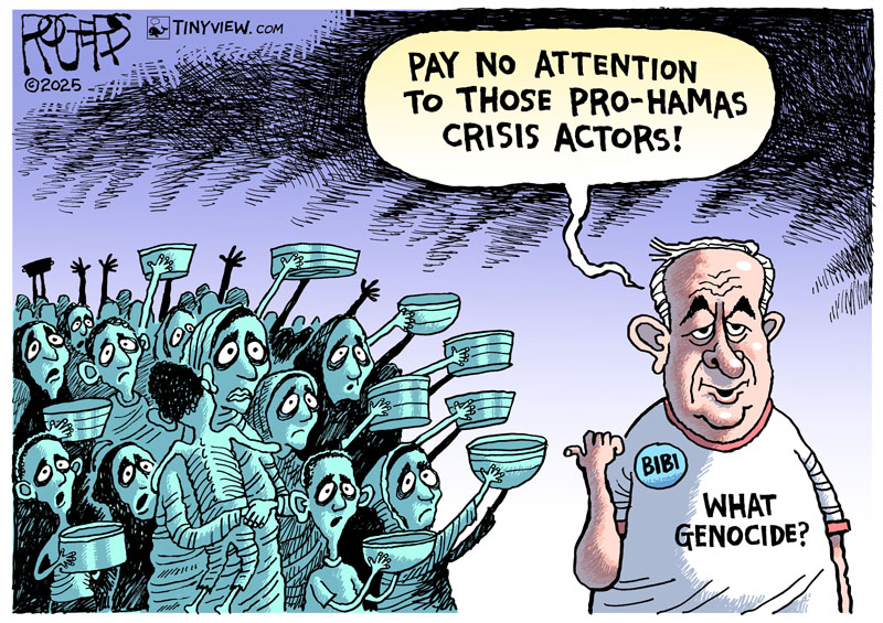 Rob Rogers (@rob_rogers) on Twitter photo War criminal Bibi Netanyahu is claiming that all of the images of starving Palestinians in Gaza are just Hamas-generated propaganda. Hmm. #Netanyahu #NetanyahuWarCriminal #Israel #Gaza #Hamas #Palestine #MiddleEast #war #famine #Genocide <a href="/TinyviewComics/">Tinyview Comics</a> War criminal Bibi Netanyahu is claiming that all of the images of starving Palestinians in Gaza are just Hamas-generated propaganda. Hmm. #Netanyahu #NetanyahuWarCriminal #Israel #Gaza #Hamas #Palestine #MiddleEast #war #famine #Genocide <a href="/TinyviewComics/">Tinyview Comics</a>