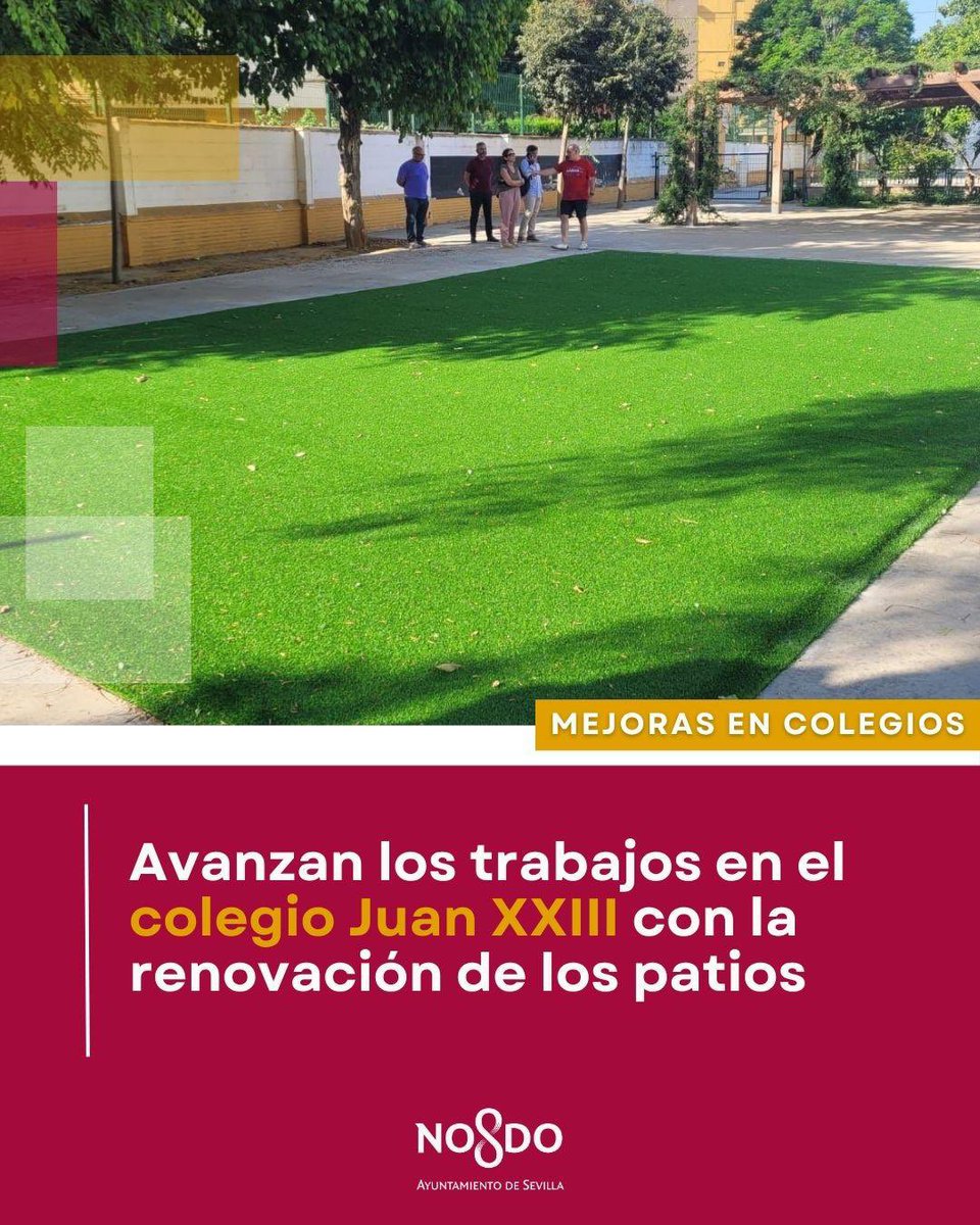 Distrito Cerro-Amate (Sevilla) (@dtocerroamate) on Twitter photo 🚧 Las obras continúan a buen ritmo en el <a href="/CeipJuan/">Ceip Juan XXIII</a> , donde los patios están siendo renovados para ofrecer un espacio más seguro, moderno y agradable para el alumnado.
🌱 Pronto los niños podrán disfrutar de un entorno más adaptado y renovado.
#Sevillaestáenmarcha 🚧 Las obras continúan a buen ritmo en el <a href="/CeipJuan/">Ceip Juan XXIII</a> , donde los patios están siendo renovados para ofrecer un espacio más seguro, moderno y agradable para el alumnado.
🌱 Pronto los niños podrán disfrutar de un entorno más adaptado y renovado.
#Sevillaestáenmarcha