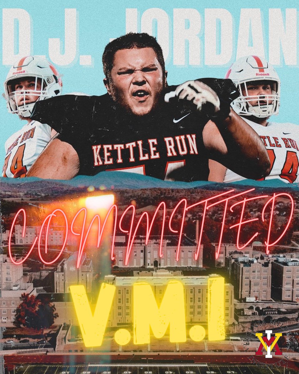 Daniel “DJ” Jordan #74 | 6’4 280 | OT/OG | (@danieldjjordan) on Twitter photo Blessed to announce that I will be spending the next four years <a href="/VMI_Football/">VMI Football</a>!! All glory to god.
BEAT CITADEL‼️‼️
<a href="/KettleRunFB/">Kettle Run Football</a> <a href="/_coach_noonan_/">Coach Noonan</a> <a href="/DelaplaneKid/">Del Christian</a> <a href="/CoachWratten/">Elliott Wratten</a> <a href="/CoachMeyer9/">Greg Meyer</a> <a href="/CoachHamp__/">Coach AJ Hampton</a> <a href="/CoachSMACK_VMI/">Philip Shapiro</a> Blessed to announce that I will be spending the next four years <a href="/VMI_Football/">VMI Football</a>!! All glory to god.
BEAT CITADEL‼️‼️
<a href="/KettleRunFB/">Kettle Run Football</a> <a href="/_coach_noonan_/">Coach Noonan</a> <a href="/DelaplaneKid/">Del Christian</a> <a href="/CoachWratten/">Elliott Wratten</a> <a href="/CoachMeyer9/">Greg Meyer</a> <a href="/CoachHamp__/">Coach AJ Hampton</a> <a href="/CoachSMACK_VMI/">Philip Shapiro</a>