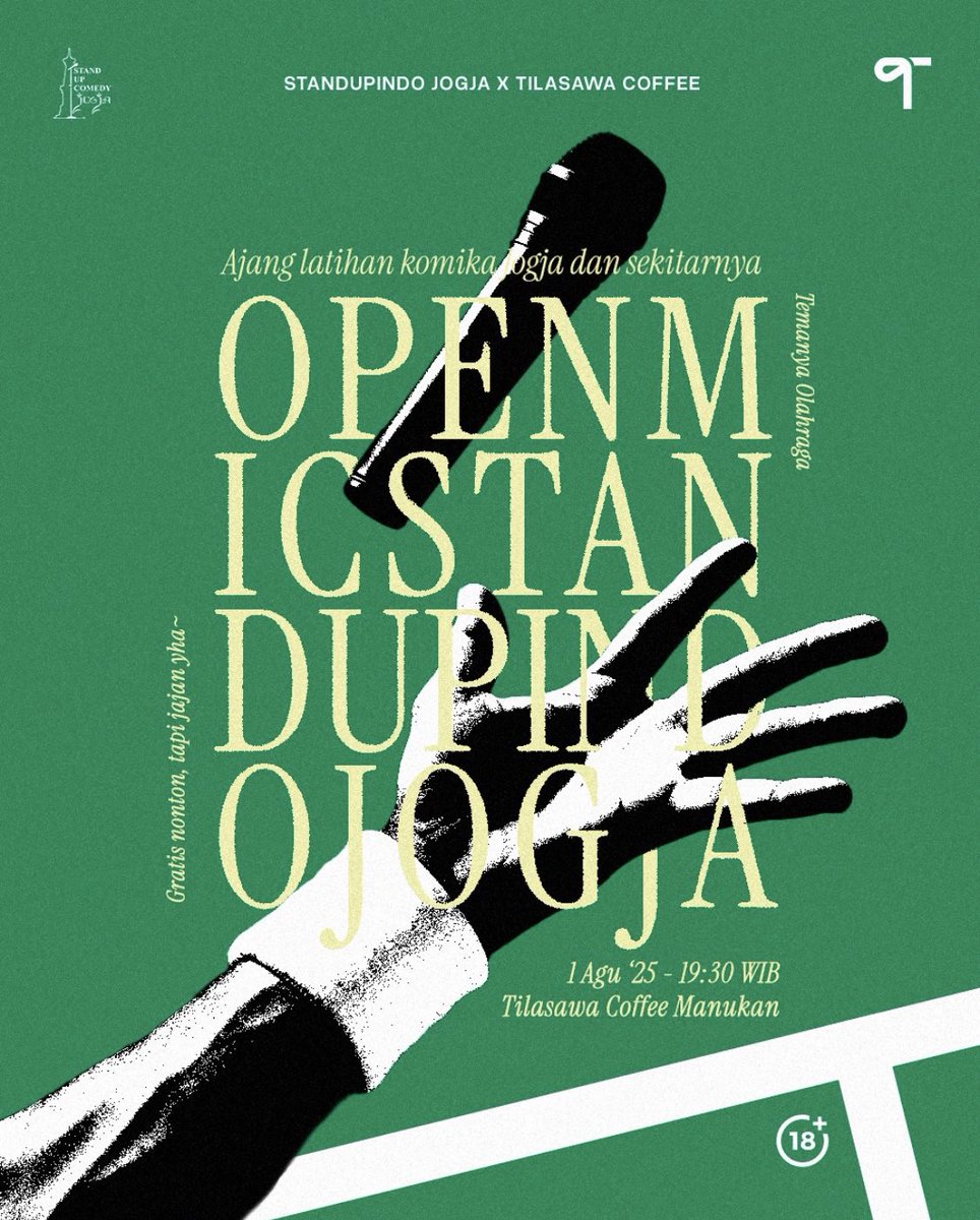 Hallo halloo

Ayok awali Agustus dengan ketawa di openmic standupindoJGJ

Gratis, wajib jajan ya ❤️❤️❤️
🏴‍☠️