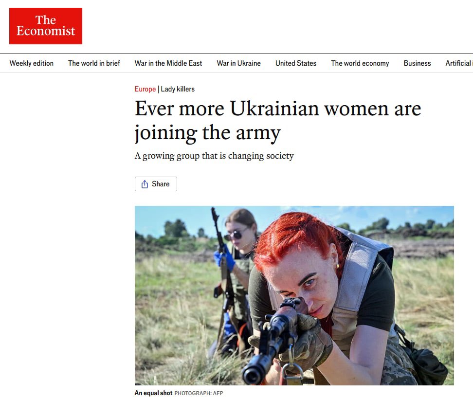 Andy Hunder (@andyhunder) on Twitter photo “Genitals are irrelevant to flying drones”
- quoting Maria <a href="/BerlinskaUA/">Maria Berlinska</a> in this week’s <a href="/TheEconomist/">The Economist</a>
A fascinating read in this week’s edition on how ever more Ukrainian women are joining the army. A growing group changing society
100,000 of the country’s 1m military “Genitals are irrelevant to flying drones”
- quoting Maria <a href="/BerlinskaUA/">Maria Berlinska</a> in this week’s <a href="/TheEconomist/">The Economist</a>
A fascinating read in this week’s edition on how ever more Ukrainian women are joining the army. A growing group changing society
100,000 of the country’s 1m military