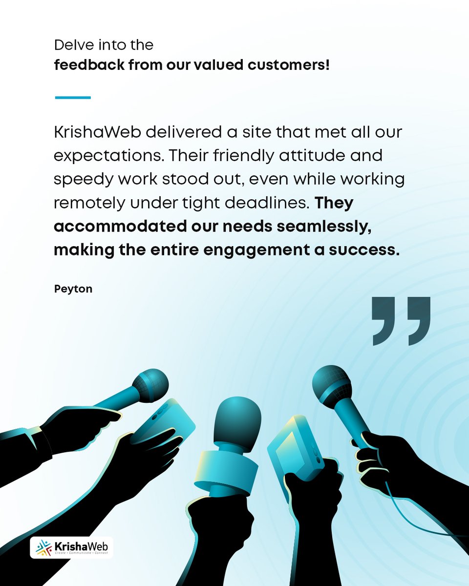 KrishaWeb's tweet image. Great results don’t just come from clean code or sharp design. They come from clear communication, aligned goals, and delivering what actually matters.

Let's see what Peyton has to say about their experience with #KrishaWeb!

#ClientFeedback #Testimonials #ClientSuccess