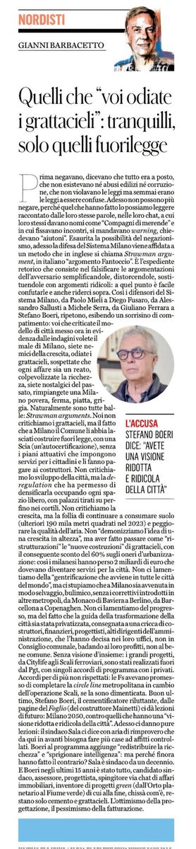 Quelli che #Milano l'hanno violata, consumata, cementificata, gentrificata, privatizzata ci dicono che la #città ha bisogno di case ad affitti controllati e di redistribuire la ricchezza.

Grazie <a href="/gbarbacetto/">gianni barbacetto</a> per l'instancabile lavoro di denuncia e informazione