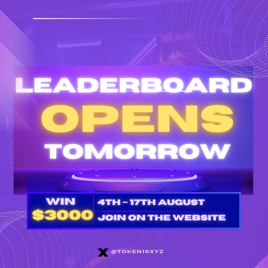The wait’s almost over.

🏁 Token10 leaderboard opens tomorrow
💰 $3,000 in prizes | 🗓 August 4–17
📈Pick your 10, assign boosts, climb the board

Let your portfolio do the talking.