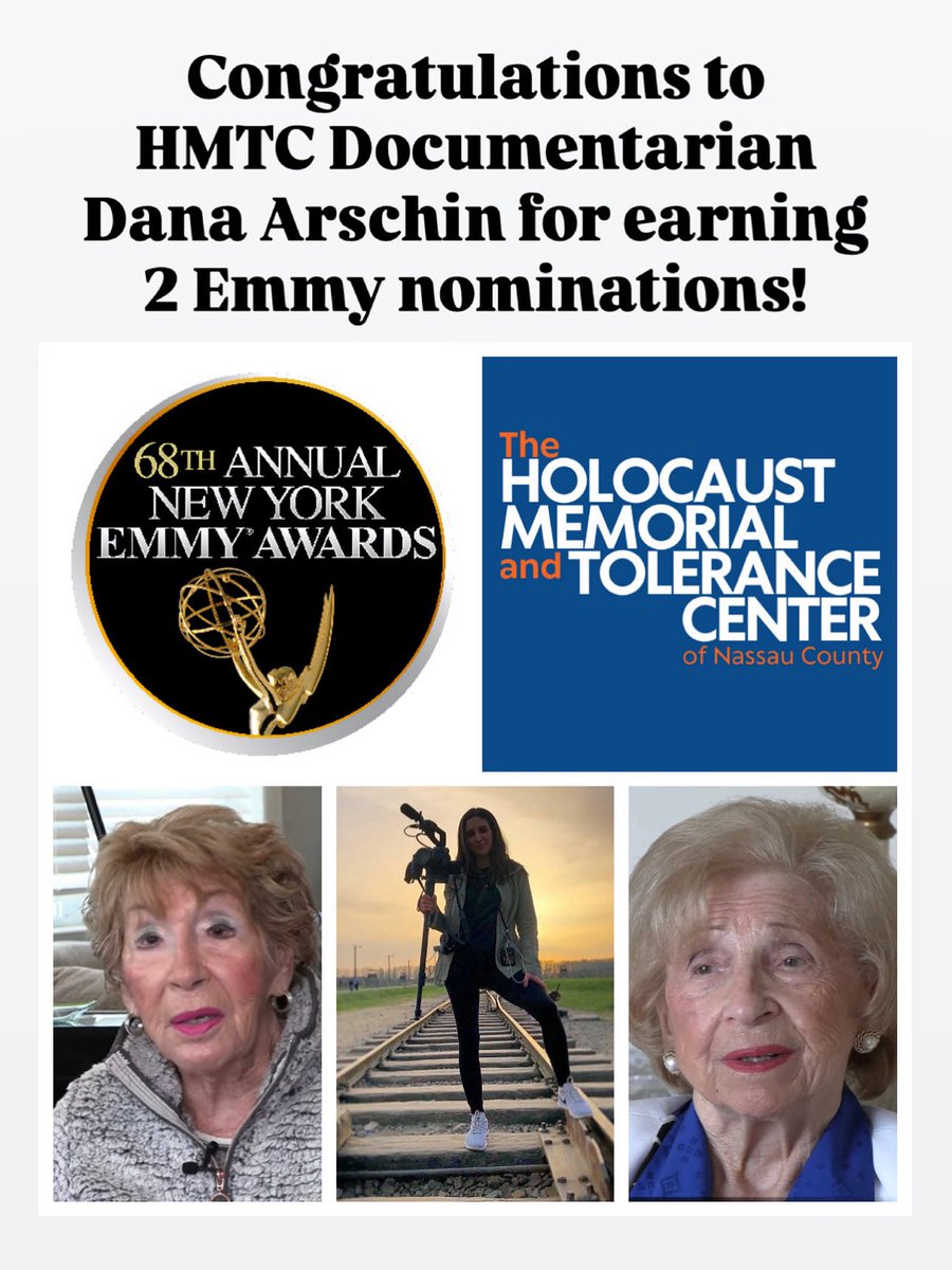 Holocaust Center (@hmtcli) on Twitter photo Congratulations to HMTC Documentarian <a href="/DanaArschin/">Dana Arschin</a> for earning our center TWO Emmy nominations this year for her short films on Holocaust Survivors Rosalie Simon & Rosette Priever Fishman Gerbosi (mother of HMTC Vice Chair Rob Fishman). We can’t wait for EMMYS NIGHT in October! Congratulations to HMTC Documentarian <a href="/DanaArschin/">Dana Arschin</a> for earning our center TWO Emmy nominations this year for her short films on Holocaust Survivors Rosalie Simon & Rosette Priever Fishman Gerbosi (mother of HMTC Vice Chair Rob Fishman). We can’t wait for EMMYS NIGHT in October!