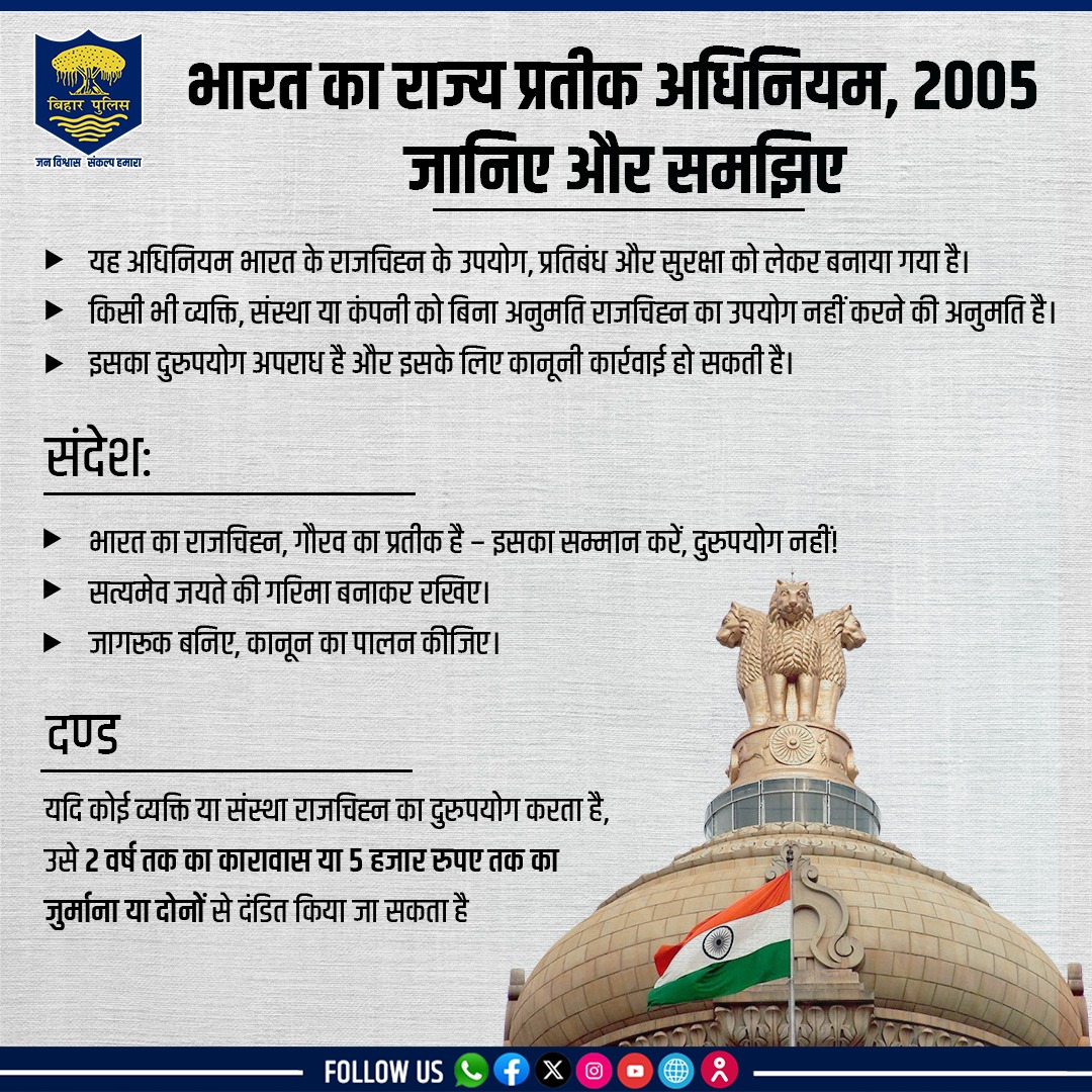 Bihar Police (@bihar_police) on Twitter photo рднрд╛рд░рдд рдХрд╛ рд░рд╛рдЬреНрдп рдкреНрд░рддреАрдХ рдирд┐рдпрдо 2007 (рд╕рдВрд╢реЛрдзрд┐рдд 2010) рддрдерд╛ рднрд╛рд░рдд рдХрд╛ рд░рд╛рдЬреНрдп рдкреНрд░рддреАрдХ рдЕрдзрд┐рдирд┐рдпрдо, 2005 рдЬрд╛рдирд┐рдП рдФрд░ рд╕рдордЭрд┐рдП...
.
.
#BiharPolice #рд╕рддреНрдпрдореЗрд╡_рдЬрдпрддреЗ #рд░рд╛рд╖реНрдЯреНрд░реАрдп_рдЧрд░рд┐рдорд╛ #рдХрд╛рдиреВрди_рдХрд╛_рдкрд╛рд▓рди #IndianStateEmblem #Bihar рднрд╛рд░рдд рдХрд╛ рд░рд╛рдЬреНрдп рдкреНрд░рддреАрдХ рдирд┐рдпрдо 2007 (рд╕рдВрд╢реЛрдзрд┐рдд 2010) рддрдерд╛ рднрд╛рд░рдд рдХрд╛ рд░рд╛рдЬреНрдп рдкреНрд░рддреАрдХ рдЕрдзрд┐рдирд┐рдпрдо, 2005 рдЬрд╛рдирд┐рдП рдФрд░ рд╕рдордЭрд┐рдП...
.
.
#BiharPolice #рд╕рддреНрдпрдореЗрд╡_рдЬрдпрддреЗ #рд░рд╛рд╖реНрдЯреНрд░реАрдп_рдЧрд░рд┐рдорд╛ #рдХрд╛рдиреВрди_рдХрд╛_рдкрд╛рд▓рди #IndianStateEmblem #Bihar
