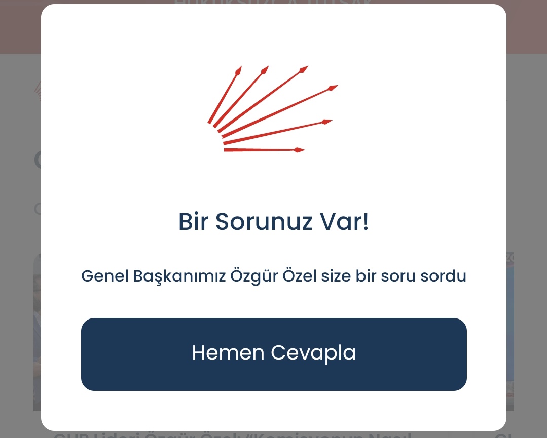 Partimiz, "CHP Mobil" uygulaması üzerinden tüm üyelerine anket çalışması yapıyor.