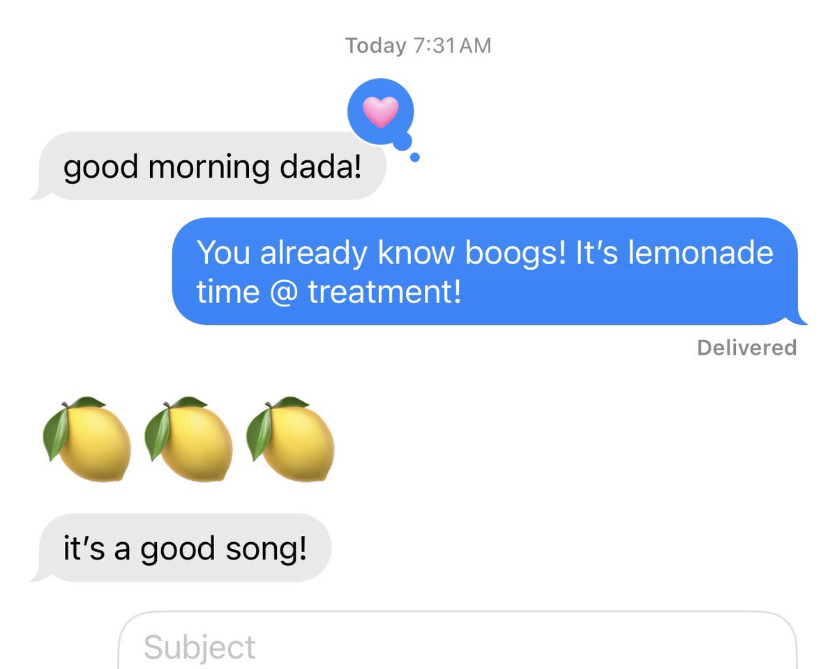 When your 9th grader texts you before early am treatment. It’s country time lemonade time! Let’s go!