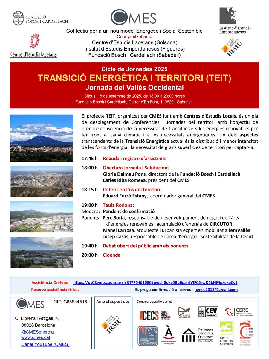 Aprofitem  per anunciar-vos la jornada del cicle TEiT que organitza el col·lectiu  CMES. La primera es va fer a Figueres el 10 de maig. Aquest  segona està prevista pel 18 de setembre, a Sabadell. No cal desplaçar-se, ja que es podrà seguir en línia. Us la podeu agendar!