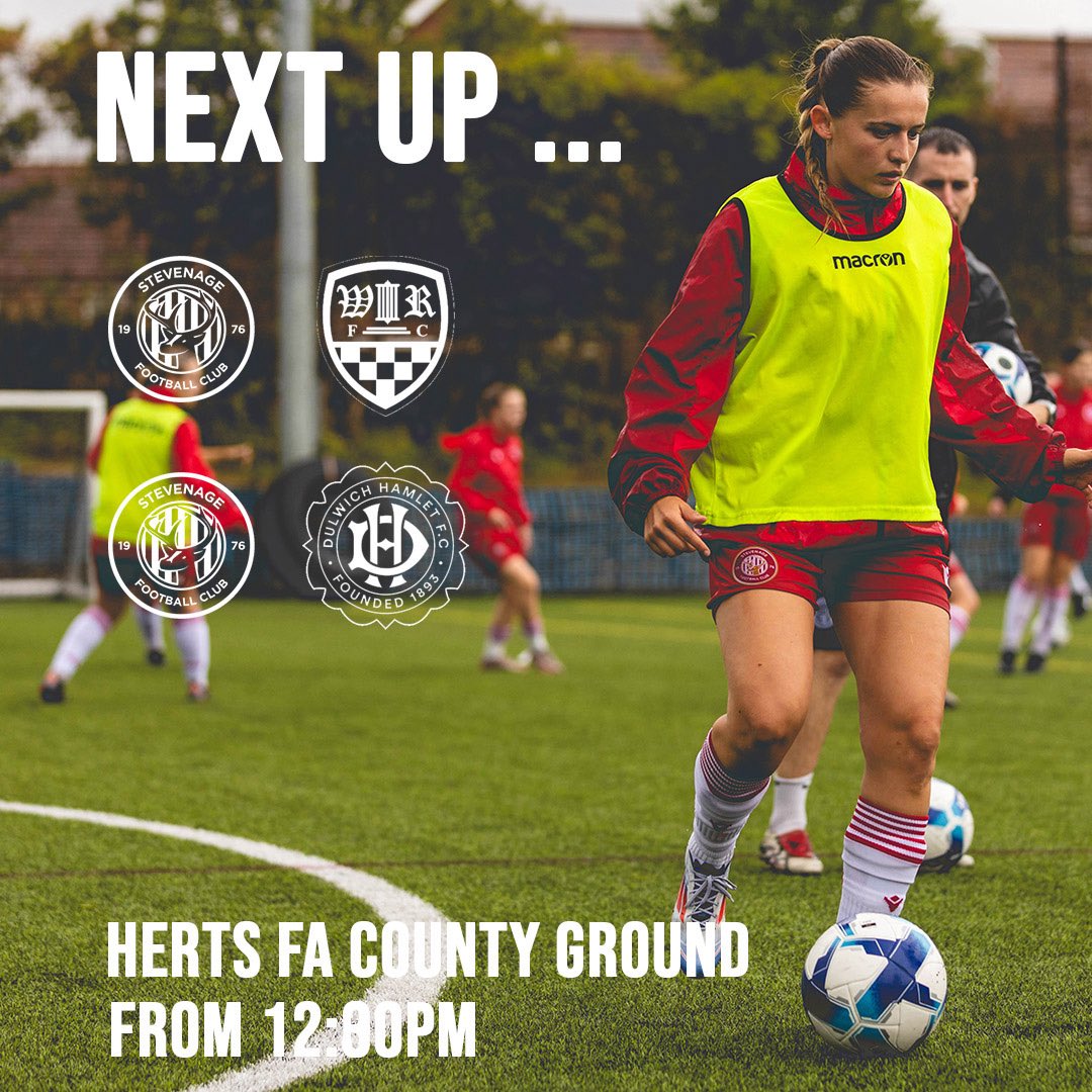 🔜 𝙉𝙚𝙭𝙩 𝙐𝙥 … a double header of pre-season friendlies at Herts FA this Sunday. Our Devs Team kick off at 12pm vs Wormley followed by the First Team who take on Dulwich at 2:30pm

#WeAreStevenage 🔴⚪️