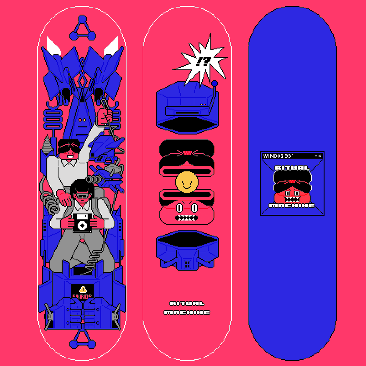 Skateboard deck design "Ritual Machine".
#toyoya #8bit #pixelart #dotpainting #ドット絵