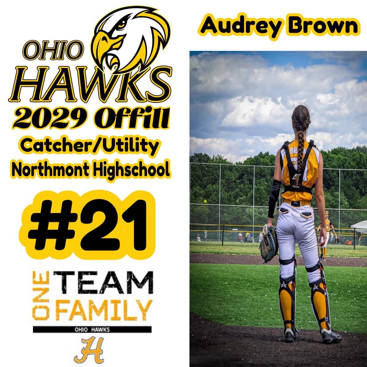 🚨Roster Alert🚨 We excited to have Audrey “Dre” Brown back for year 3!

Catcher from Northmont HS with a cannon arm &amp; dinger power 💣

🔥 Fav player: Kyra Aycock
🧡 College: OK State
🎯 Goals: Keep growing at the plate &amp; as a utility player!