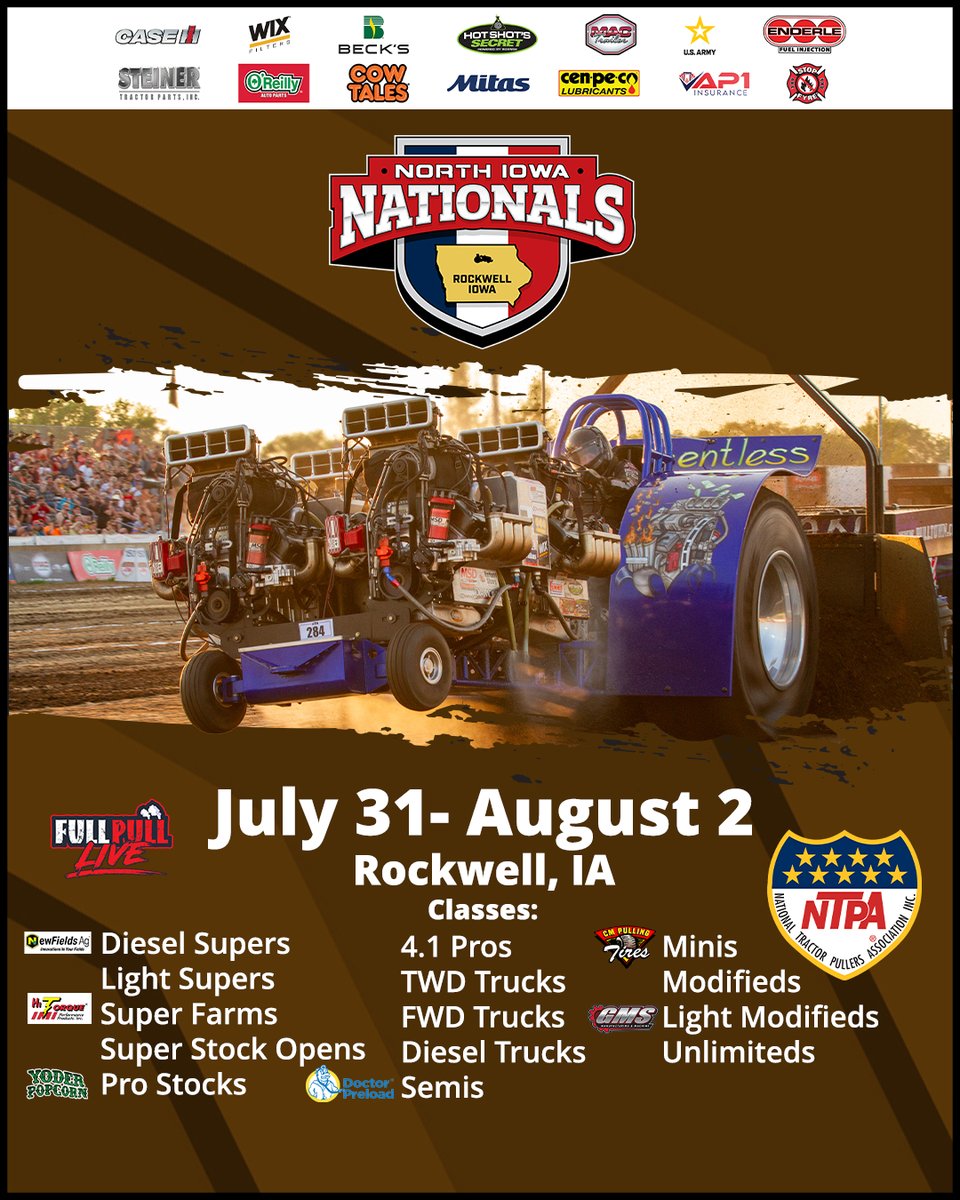 NTPApull's tweet photo. Session 2 & 3 of the North Iowa Nationals is at 12pm and 6pm CT! Or join us for the Columbiana County Fair Pull or the Preble County Fair Pull at 7pm ET! #pullingtime #familyfun https://t.co/0Arm3uo9XV