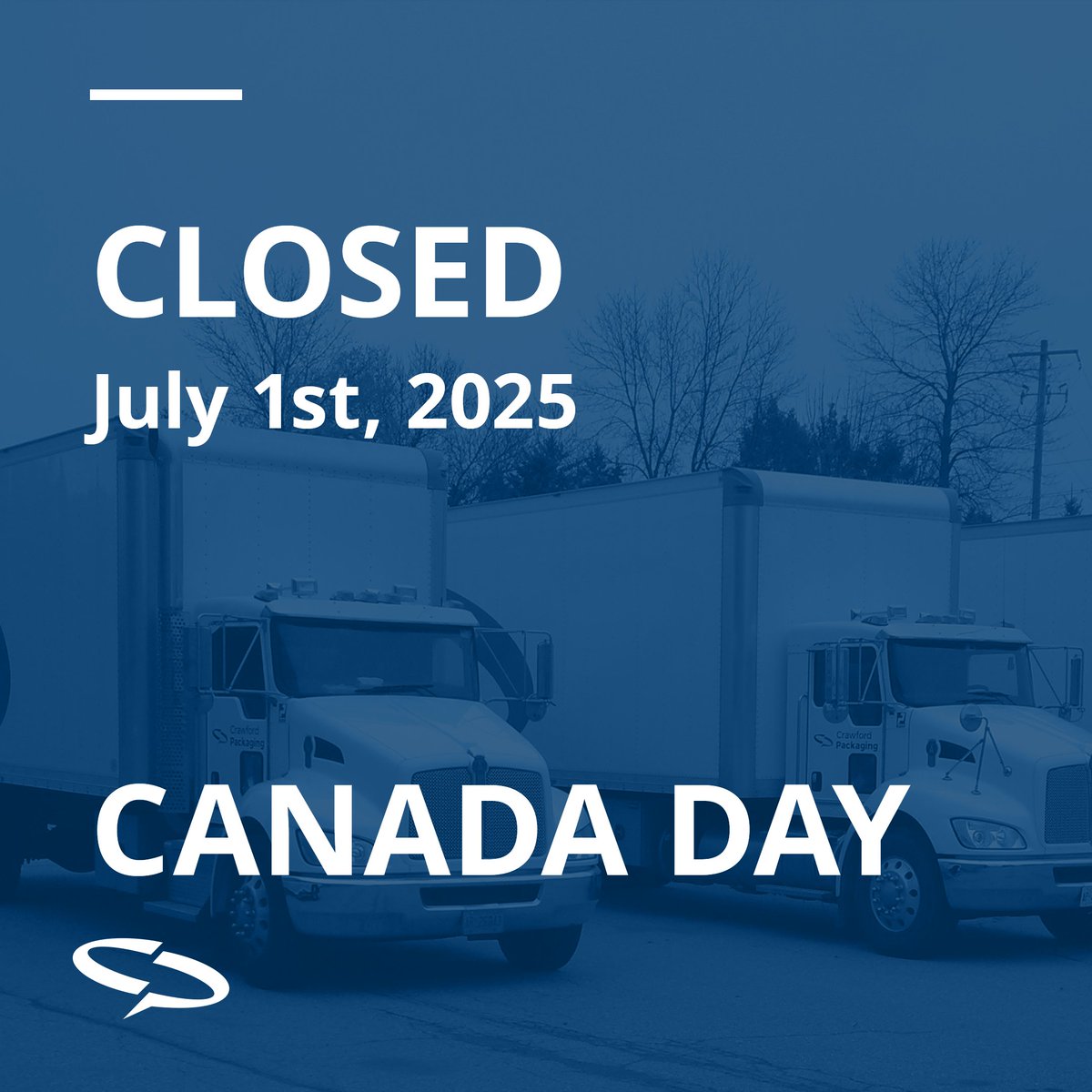 Please note all Crawford Packaging locations will be closed on Tuesday, July 1st for #CanadaDay. We will reopen on Wednesday, July 2nd at 8:30 AM.

Click the link for our delivery schedule: crawfordpackaging.com/company/news/d…

#CrawfordPackaging #BestManaged #DeliverySchedule