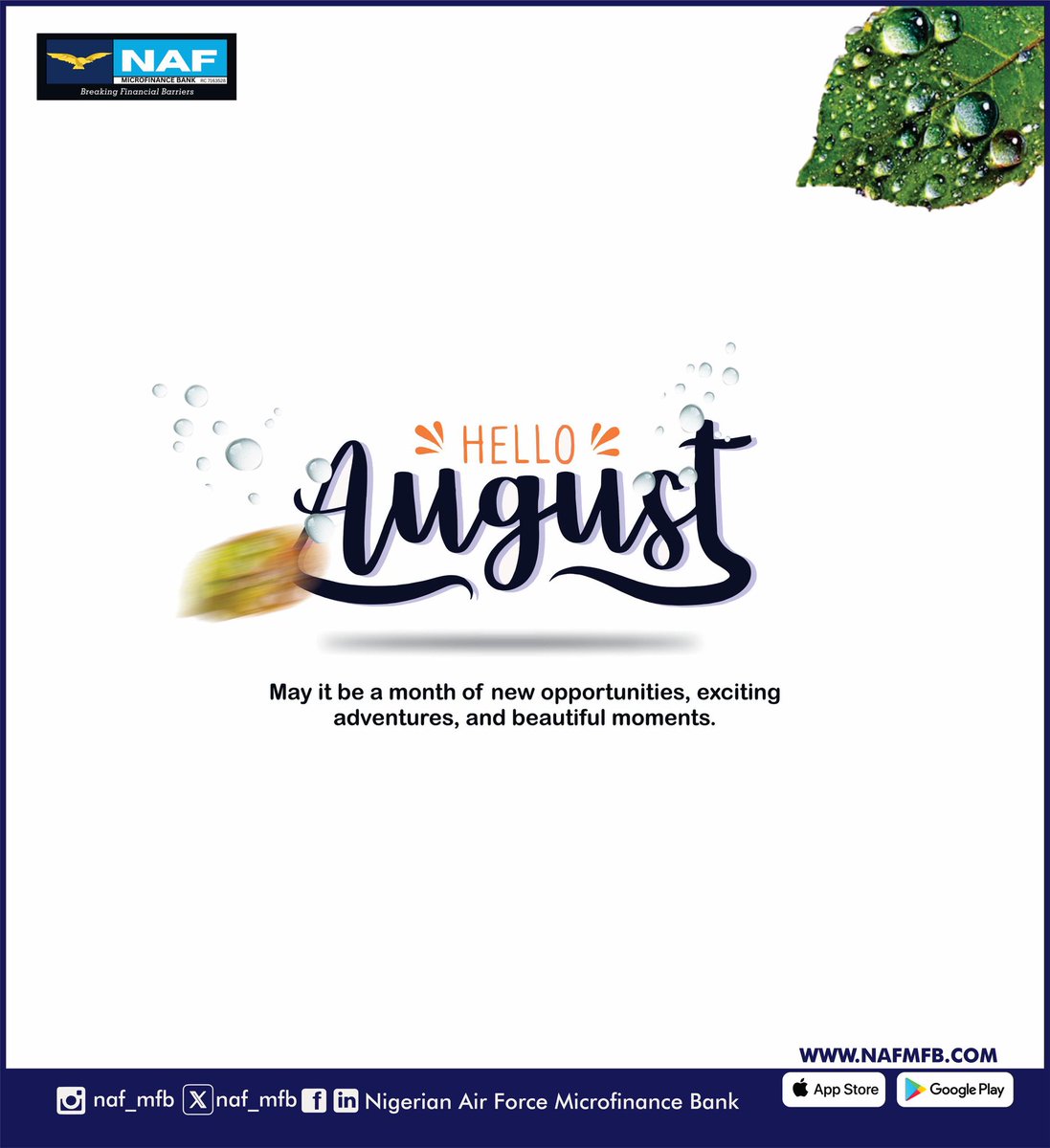 naf_mfb's tweet photo. Each new month gives us a chance to start again—not because we failed, but because growth is continuous.
#HelloAugust
#newmonth
#nafmfb
#Breakingfinancialbarriers https://t.co/4gjM15K0Se