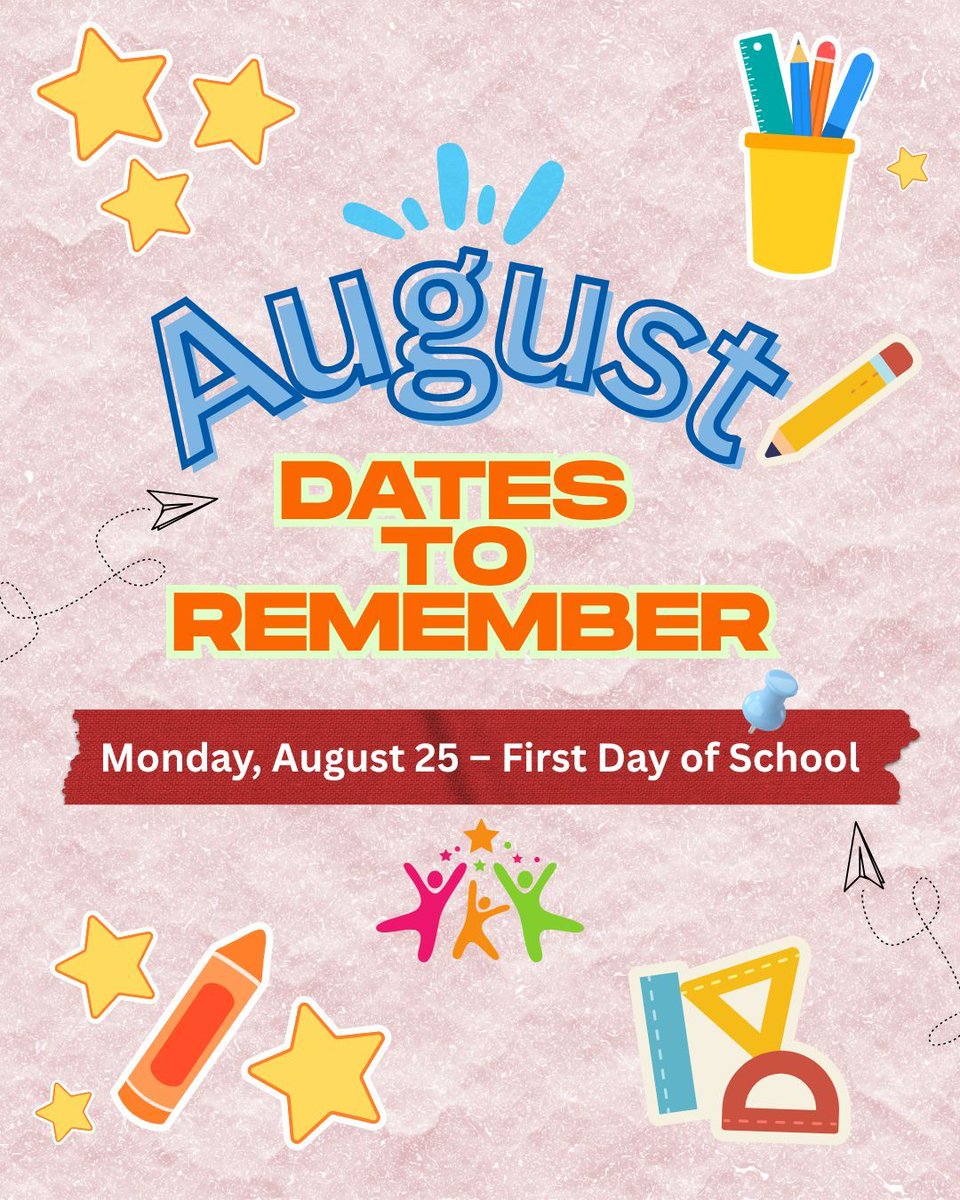 🥳 We look forward to welcoming everyone back for the First Day of School on Monday, Aug. 25!🗓️