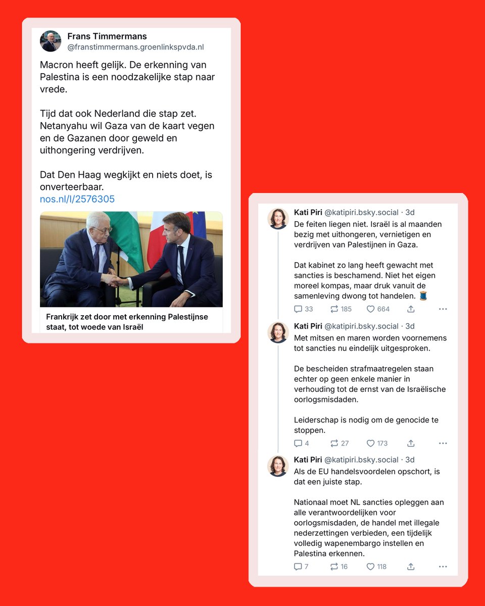 Frankrijk, Portgual, Malta, Canada, land na land kondigt de afgelopen dagen aan de staat Palestina te gaan erkennen. Hoogste tijd dat Nederland ook deze noodzakelijke stap richting duurzame vrede zet en de Palestijnse staat erkent. Teken de petitie!
groenlinkspvda.nl/petitie/palest…