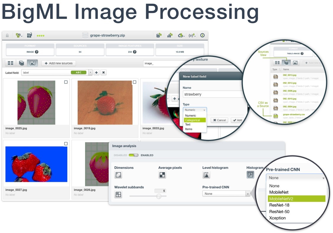 bigmlcom's tweet image. One-Click #ImageProcessing: Easier than ever!

bigml.com/releases/image…

Create your #PredictiveApps with many types of #data, including #ImageData, and using both #Supervised and #UnsupervisedModels: All in a single #MLplatform! 

#MachineLearning #MLplatform #NoCode #BigML