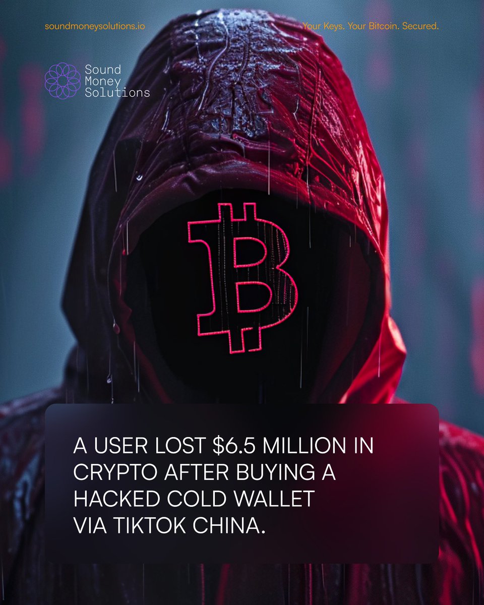 $6.5M lost in hours, all because of a compromised wallet ⚠️

A user purchased a tampered cold wallet through Douyin (TikTok China). Although it appeared factory-sealed, the private key had been compromised and the funds were drained just hours after the transfer.

At Sound Money