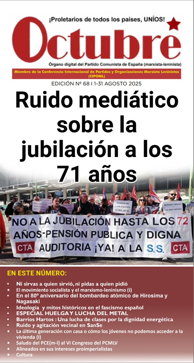 #OctubreDigital Llega el mes de agosto y con él nuestro Octubre en versión digital, con la información, los análisis y la actualidad imprescindibles para la clase trabajadora. Este mes además, un especial sobre la lucha del metal en Cádiz. pceml.info/wp-content/upl…