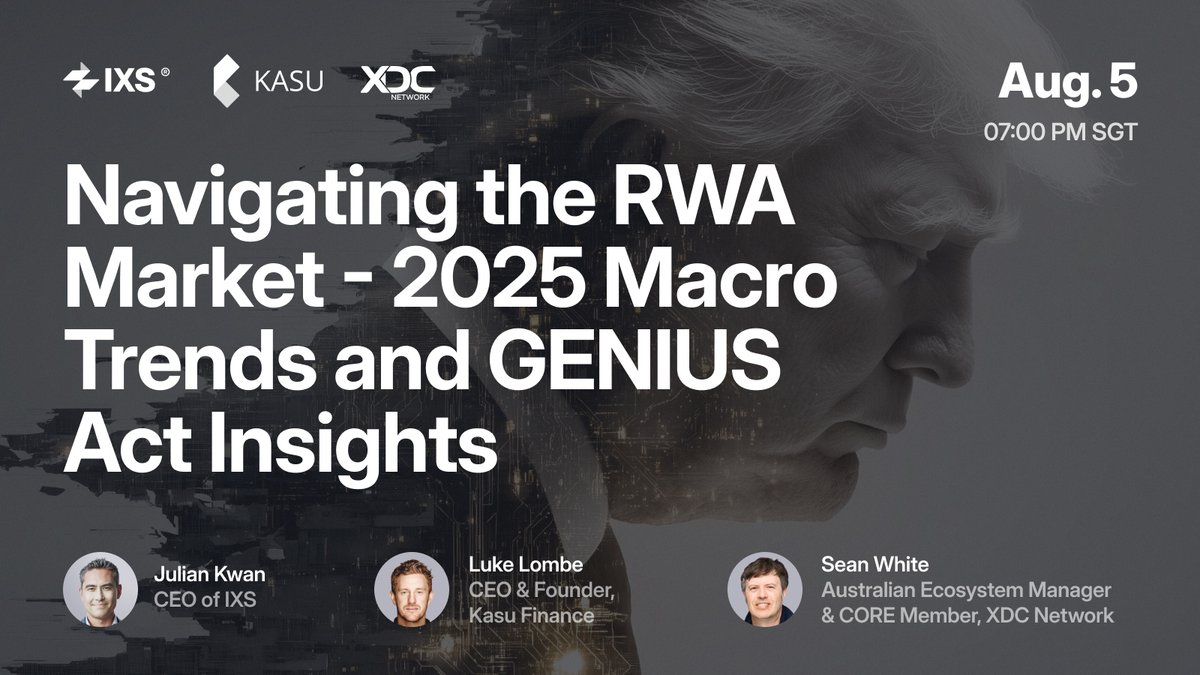 📊 RWA Panel: Navigating the RWA Market - Macro Trends &amp; GENIUS Act Insights

Join us live on Tuesday, 5  Aug  2025 · 7:00 PM SGT for an RWA panel to unpacking the current landscape of tokenized Real‑World Assets (RWAs) and what comes next.

We’ll discuss:
▪️ 2025’s macro