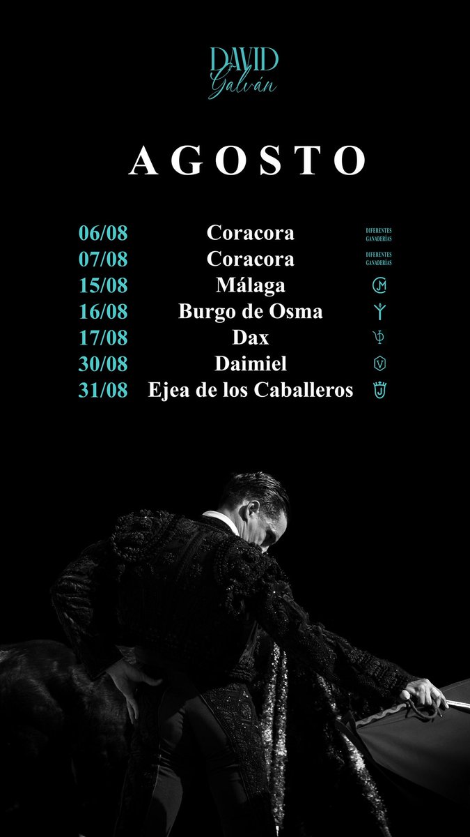 Apasionante Mes de Agosto para David Galván: Ferias de primera, diversidad de encastes, regresos tras triunfos y debut en nuevos cosos. 
Presencia en España, Francia y Perú.