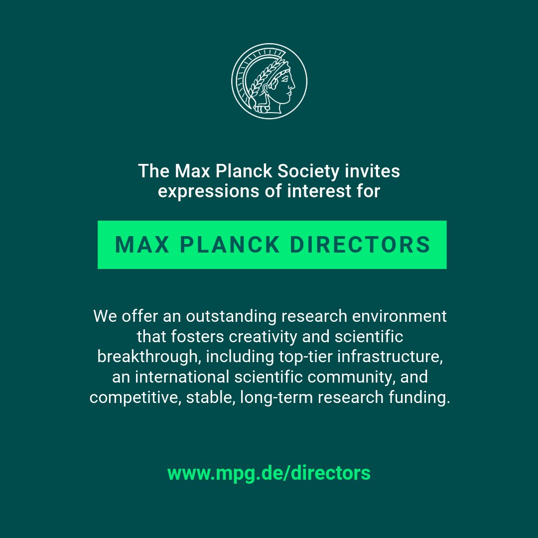 maxplanckpress's tweet image. Director at Max Planck - a unique position! The Open Call for Expressions of Interest in Max Planck Directorships is open now and can be submitted by the 31st of October 2025. ➡️mpg.de/directors - Please share the Open Call among potential candidates.