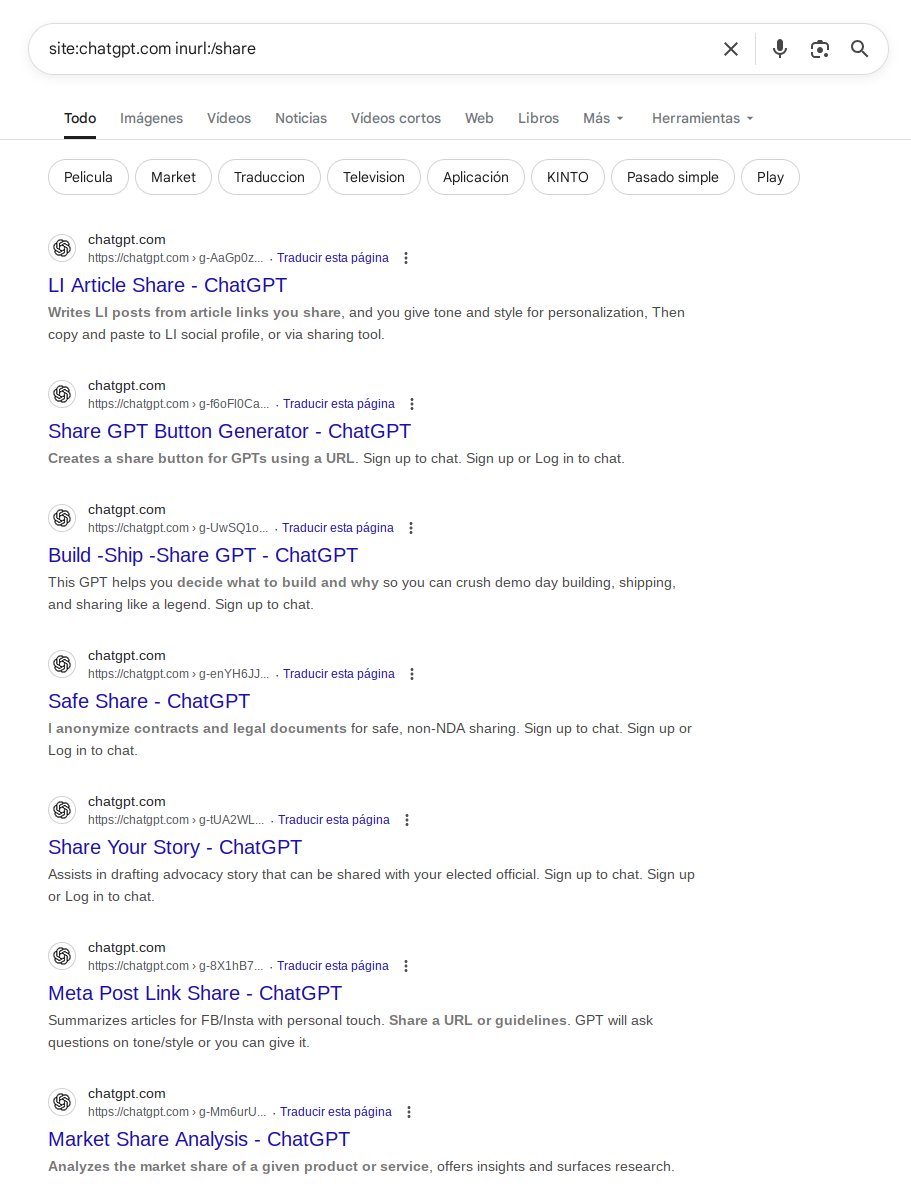 Like sometime ago with whatsapp, now you can search for the shared chatGPT conversations on Google

Have fun!
