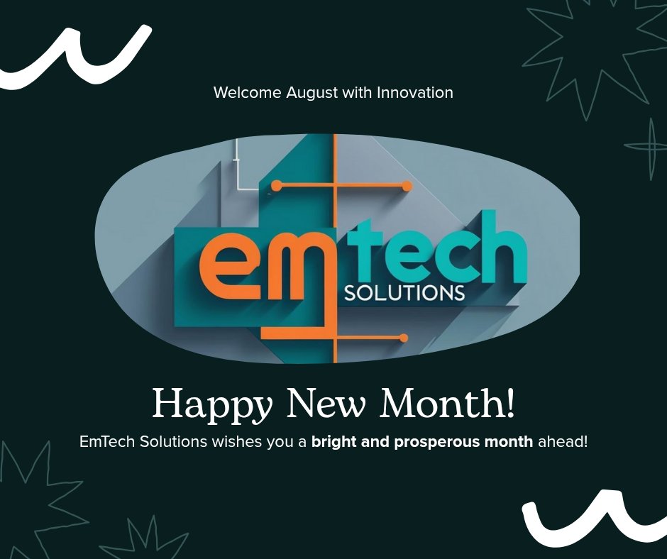 OluwaseunT15679's tweet image. Happy August 2025! 🎉 EmTech Solutions wishes you a month of innovation &amp;amp; success. Ready to transform your business? Let’s talk! 🚀 #NewMonth #EmTechSolutions
