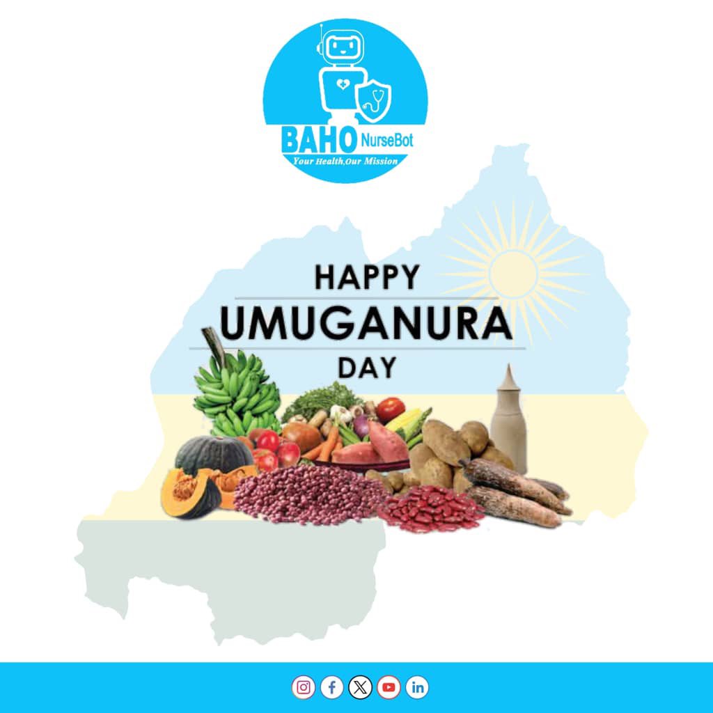 BAHO_nurseBot's tweet photo. BAHO NurseBot irifuriza Abanyarwanda bose Umuganura Mwiza! 🌾🇷🇼
Uyu ni umunsi wo gusangira ibyiza byavuye mu mirimo yacu, tukishimira intambwe tugezeho mu buzima, mu bukungu no mu bumwe bw’igihugu cyacu.

Tubifurije Umuganura urangwa n’ubuzima bwiza, umutekano n’iterambere! https://t.co/pK8ivoQ0eG