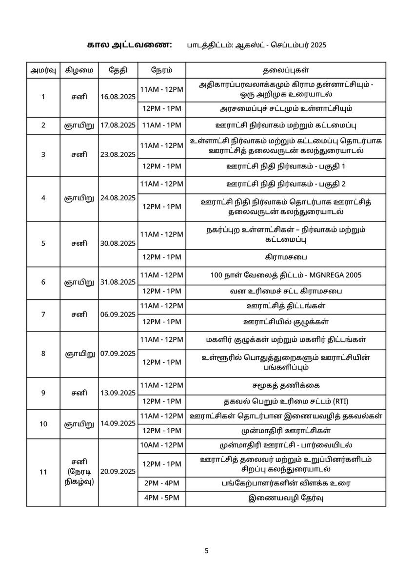 *ஊராட்சி நிர்வாகம் -- இணைய வழிச் சான்றிதழ் பயிற்சி!* 

*அடுத்த பயிற்சி அறிவிப்பு!*

சென்னை சமூகப் பணி கல்லூரி மற்றும் தன்னாட்சி அமைப்பு இணைந்து நடத்தும் இந்தப்
பயிற்சியில் இணைவதற்குப் பதிவு செய்யும் இணைப்பு:

forms.gle/rjWu35Uo73WXtw…

*தொடர்புக்கு:* 9445700758 / 9003232058