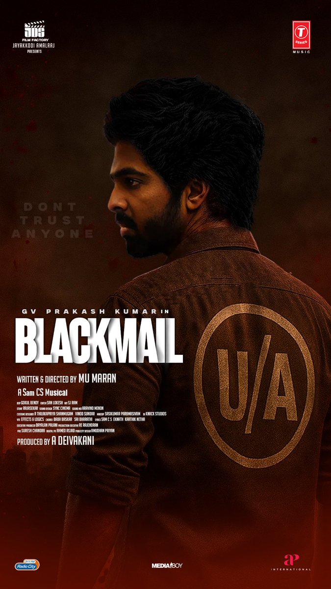 #Blackmail U/A Censored 
Certificate 🔥

<a href="/gvprakash/">G.V.Prakash Kumar</a> <a href="/mumaran1/">mu.maran</a> <a href="/APIfilms/">AP International</a> <a href="/teju_ashwini_/">Teju Ashwini</a> <a href="/thebindumadhavi/">Bindu Madhavi</a> <a href="/thilak_ramesh/">Ramesh Thilak</a> <a href="/ActorMuthukumar/">Muthukumar</a> <a href="/linga_offcl/">Linga</a> @haripriyaaIsai <a href="/immancomposer/">D.IMMAN</a> <a href="/SamCSmusic/">𝐒𝐀𝐌 𝐂 𝐒</a> <a href="/gokulbenoy/">gokul benoy</a> <a href="/Sanlokesh/">Sanlokesh Editor</a> <a href="/Dhayalan_palani/">Dhayalan Palani</a> <a href="/SureshChandraa/">Suresh Chandra</a> <a href="/amudhanpriyan/">Amudhan Priyan</a> @Donechannel1