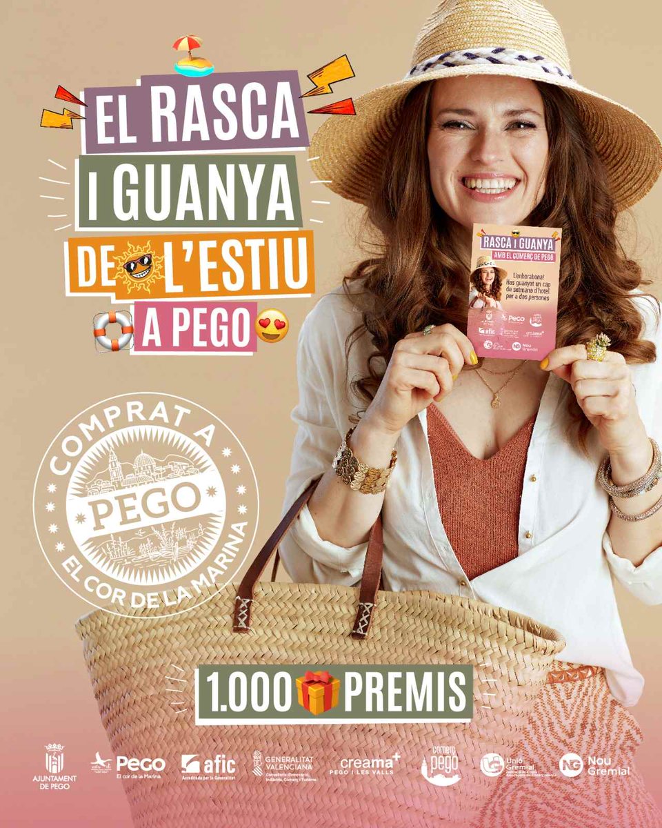 CREAMA➕ (@creama_org) on Twitter photo 📣 Torna el Rasca i Guanya de l’estiu a Pego! ☀️
Compra en el #comerçlocal i aconsegueix #premis !!!
🗓️ De l’1 al 31 d’agost
🎁 Altaveus, motxilles,... i un cap de setmana d’hotel! 🏖️
+info: short-link.me/19CXv
#CreamaPego <a href="/ajupego/">Ajuntament de Pego</a> <a href="/comercpego/">Comerciants de Pego</a> <a href="/uniogremial/">Unió Gremial</a> <a href="/generalitat/">Generalitat</a> 📣 Torna el Rasca i Guanya de l’estiu a Pego! ☀️
Compra en el #comerçlocal i aconsegueix #premis !!!
🗓️ De l’1 al 31 d’agost
🎁 Altaveus, motxilles,... i un cap de setmana d’hotel! 🏖️
+info: short-link.me/19CXv
#CreamaPego <a href="/ajupego/">Ajuntament de Pego</a> <a href="/comercpego/">Comerciants de Pego</a> <a href="/uniogremial/">Unió Gremial</a> <a href="/generalitat/">Generalitat</a>