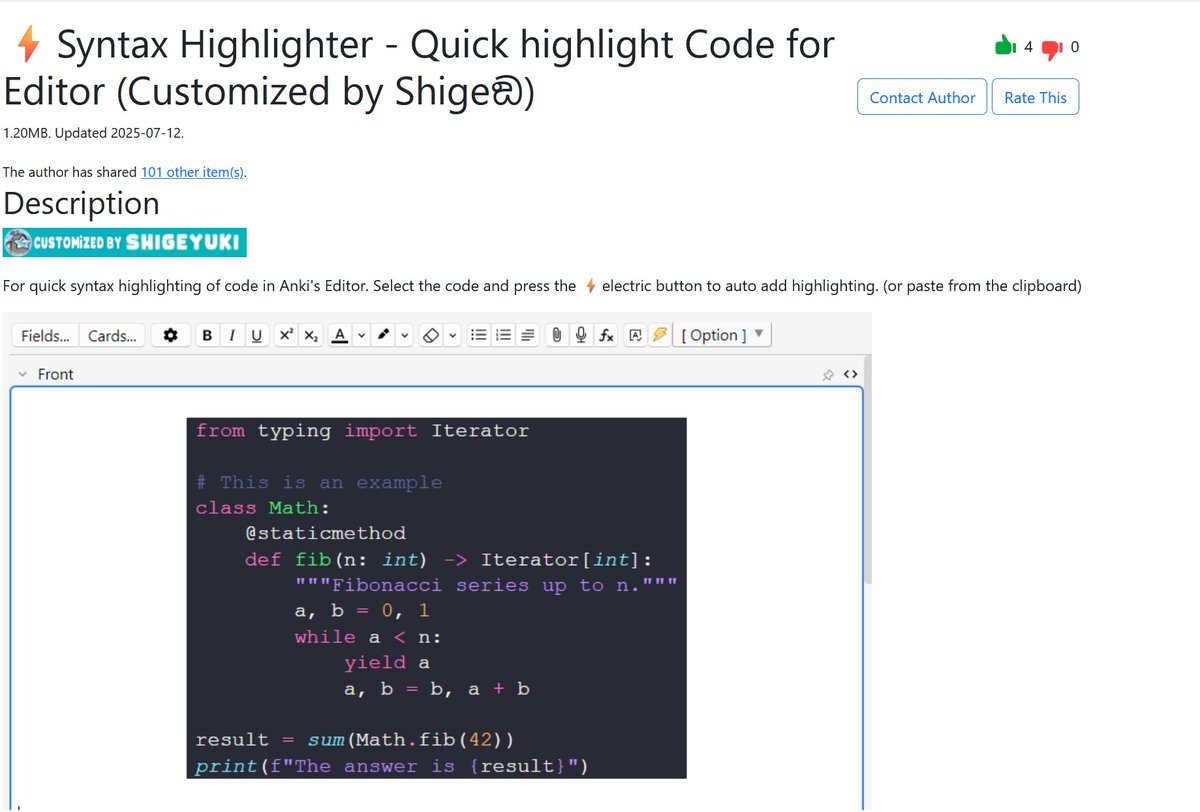 After some days of research, I finally found a good option for creating anki decks with code - ankiweb.net/shared/info/27…

Finally I can practice my decks on mobile with syntax highlighting  #react #frontend #javascript #100devs #tailwindcss #Tech #Coding #dev