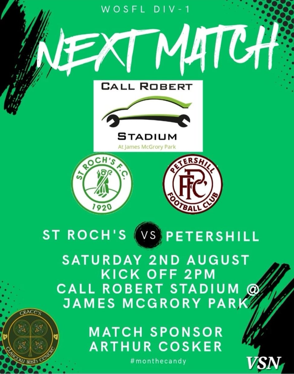 Tomorrow sees the biggest game in Glasgow take place as The Candy play Petershill in a North Glasgow derby.
Kick off is 2pm.
Adults £9
Conc £5
U16's Free
Thanks to Honorary Club member Arthur Cosker for sponsoring the match.
Matchball sponsorship is still available.